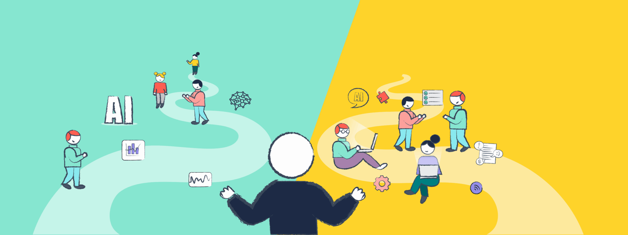 This is a decorative image showing the two paths for AI in Talent Acquisition