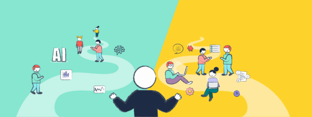 This is a decorative image showing the two paths for AI in Talent Acquisition