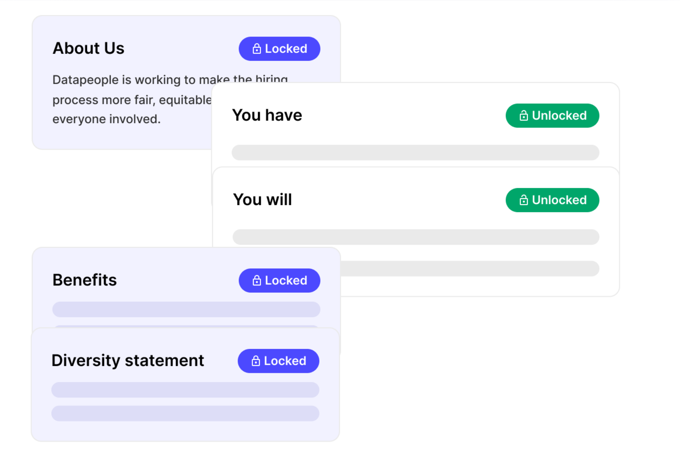 This image showcases the ability to lock elements of your job templates, which ensures embrace of your EVP and Compliance Standards while making it easier to craft a high-quality job ad