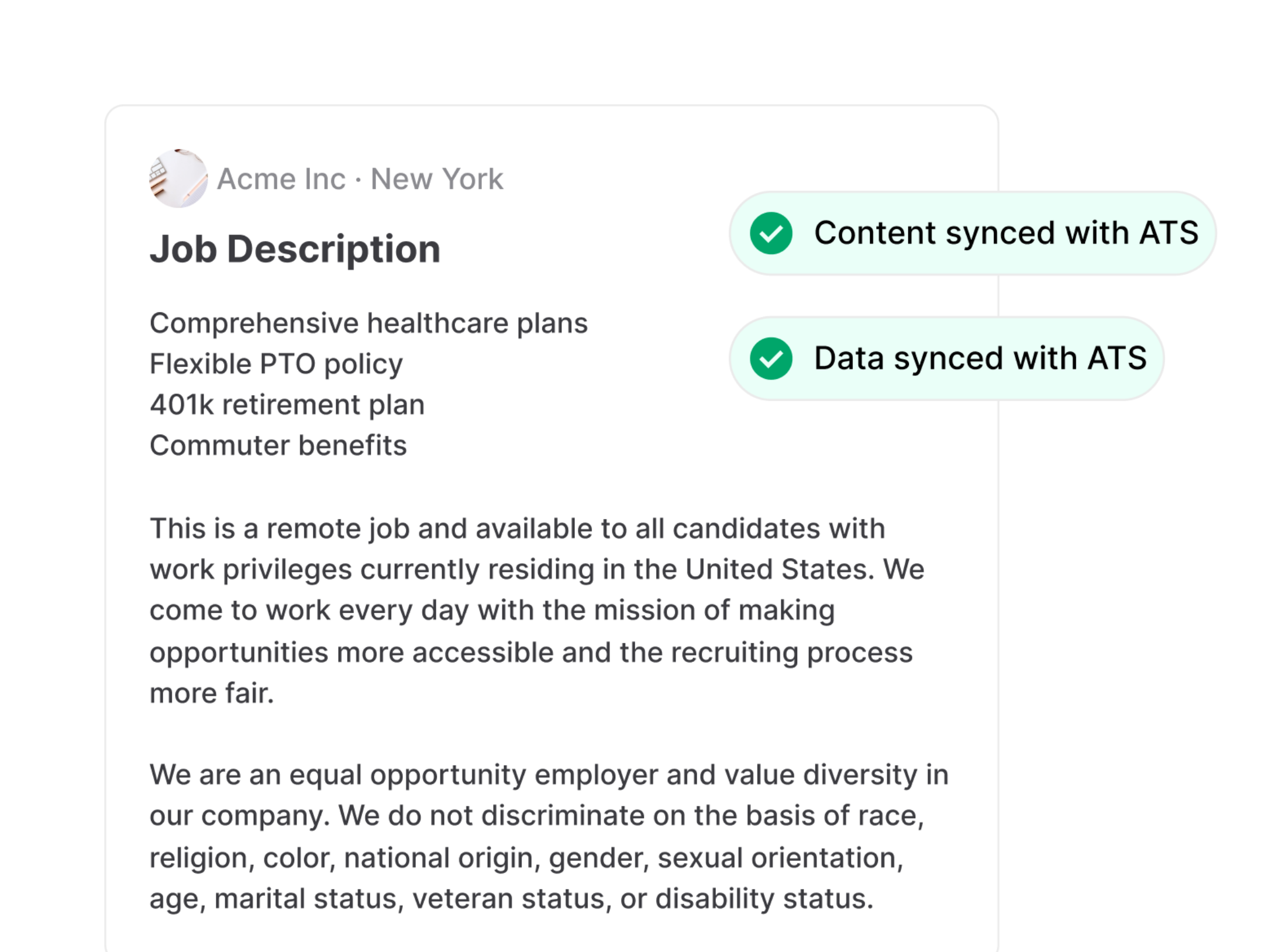 This image showcases the benefits of our in-house built Datapeople ATS integrations to keep content and hiring data in-sync and usable by the entire hiring team