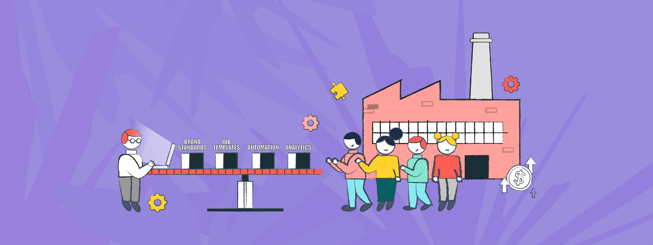 This image is an illustration showcasing a surge in manufacturing jobs.